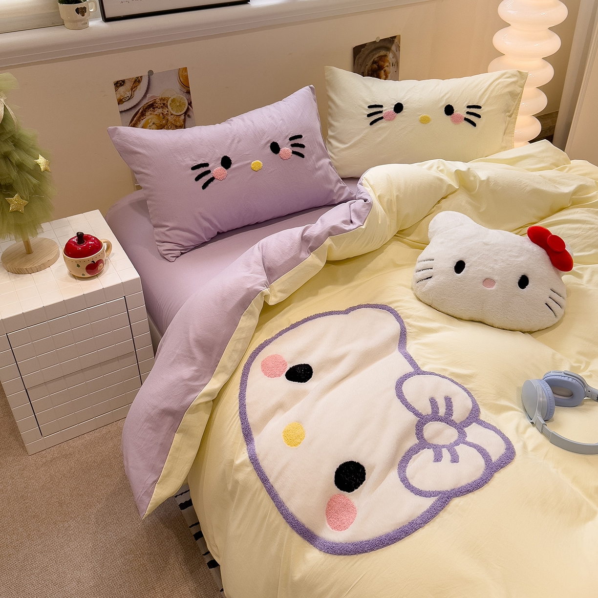 91家纺网 家纺一手货源 找家纺 曼谷家纺 2026年 水洗棉兔毛贴布绣萌小甜四件套被套床单学生双人 萌小甜-芝士紫