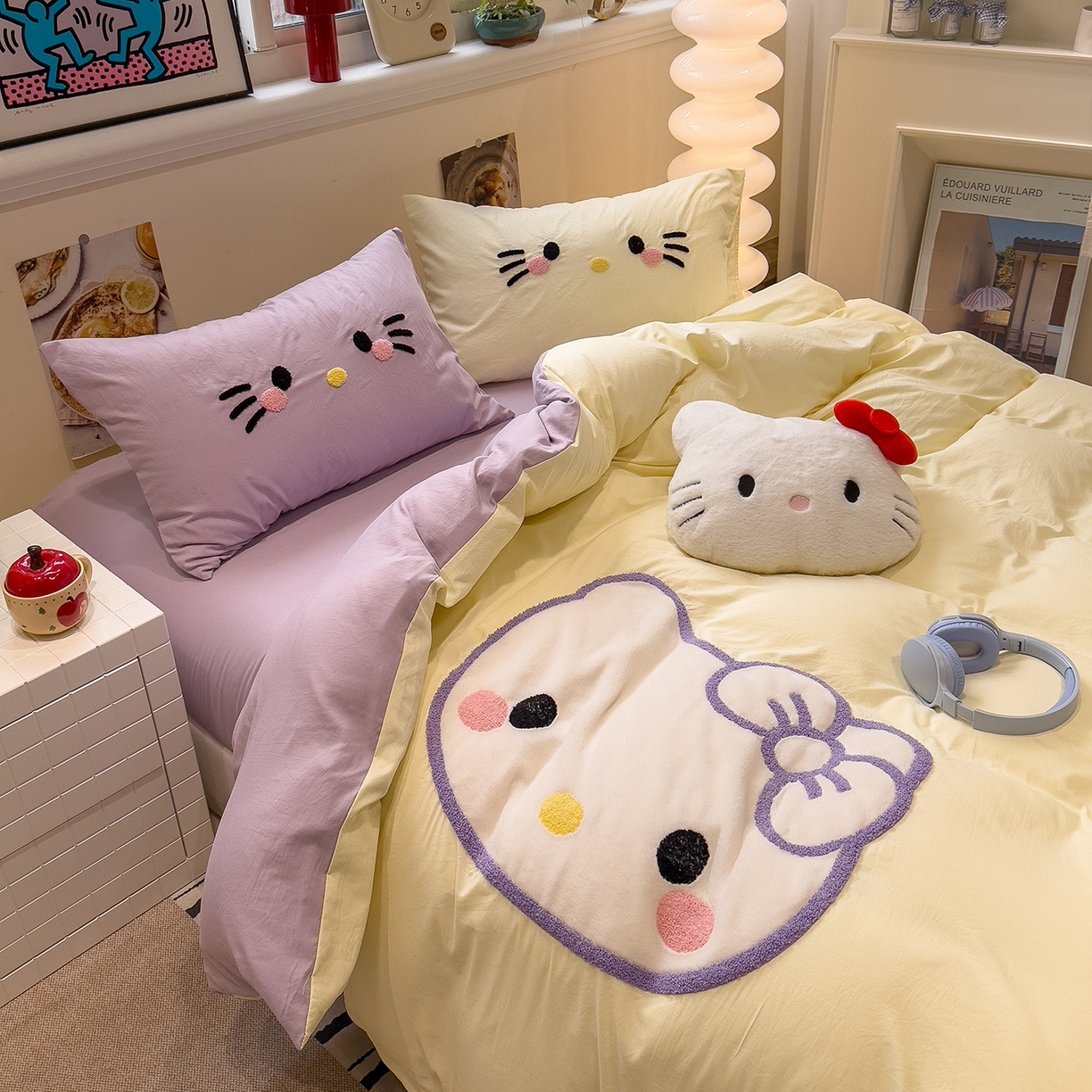 91家纺网 家纺一手货源 找家纺 曼谷家纺 2026年 水洗棉兔毛贴布绣萌小甜四件套被套床单学生双人 萌小甜-芝士紫