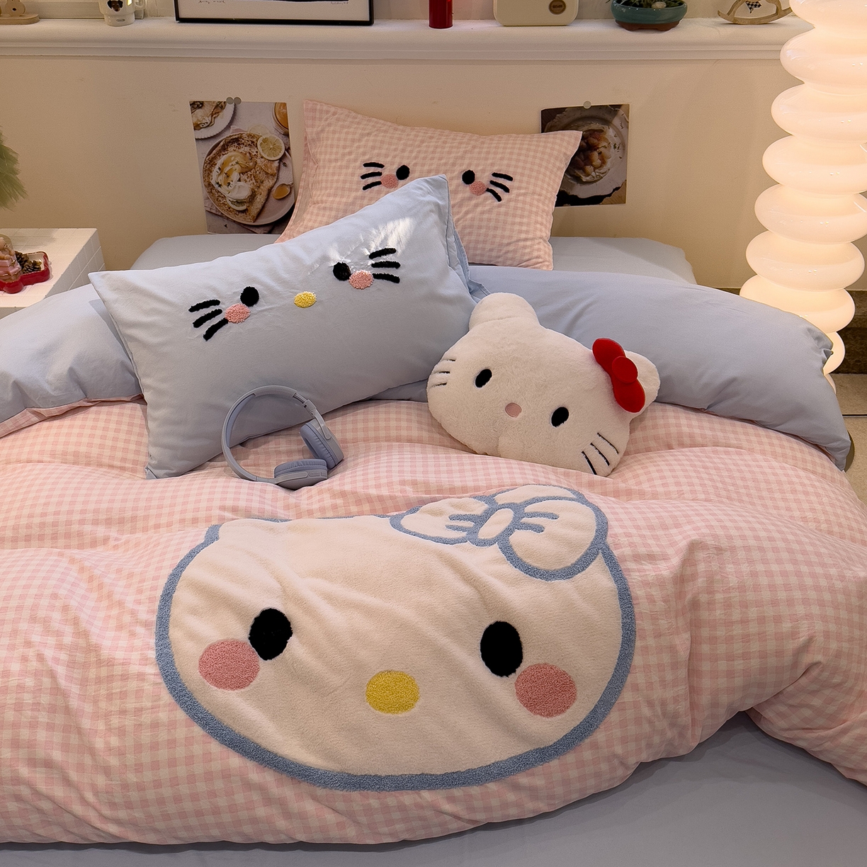 91家纺网 家纺一手货源 找家纺 曼谷家纺 2026年 水洗棉兔毛贴布绣萌小甜四件套被套床单学生双人 萌小甜-粉小格兰