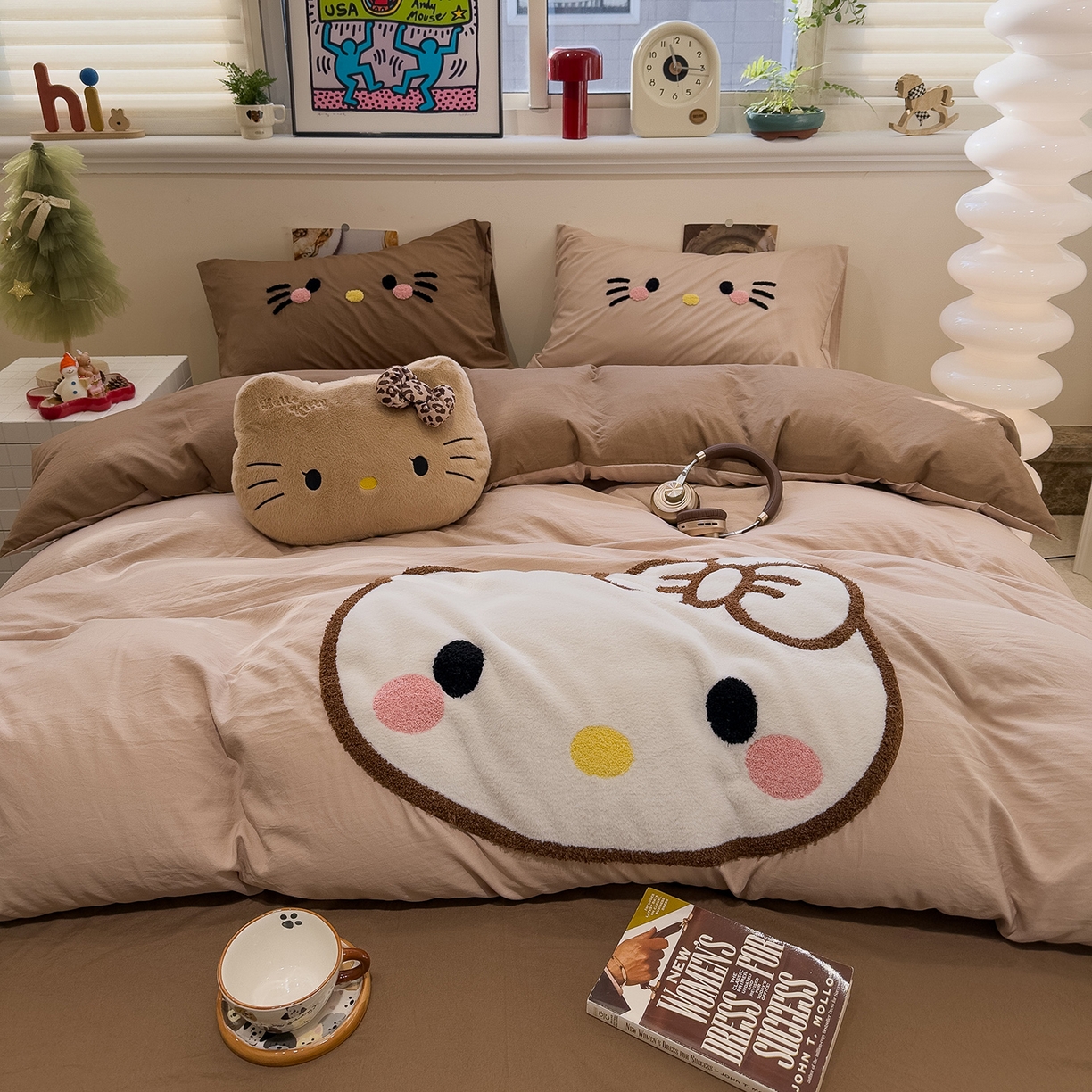 91家纺网 家纺一手货源 找家纺 曼谷家纺 2026年 水洗棉兔毛贴布绣萌小甜四件套被套床单学生双人 萌小甜-奶咖