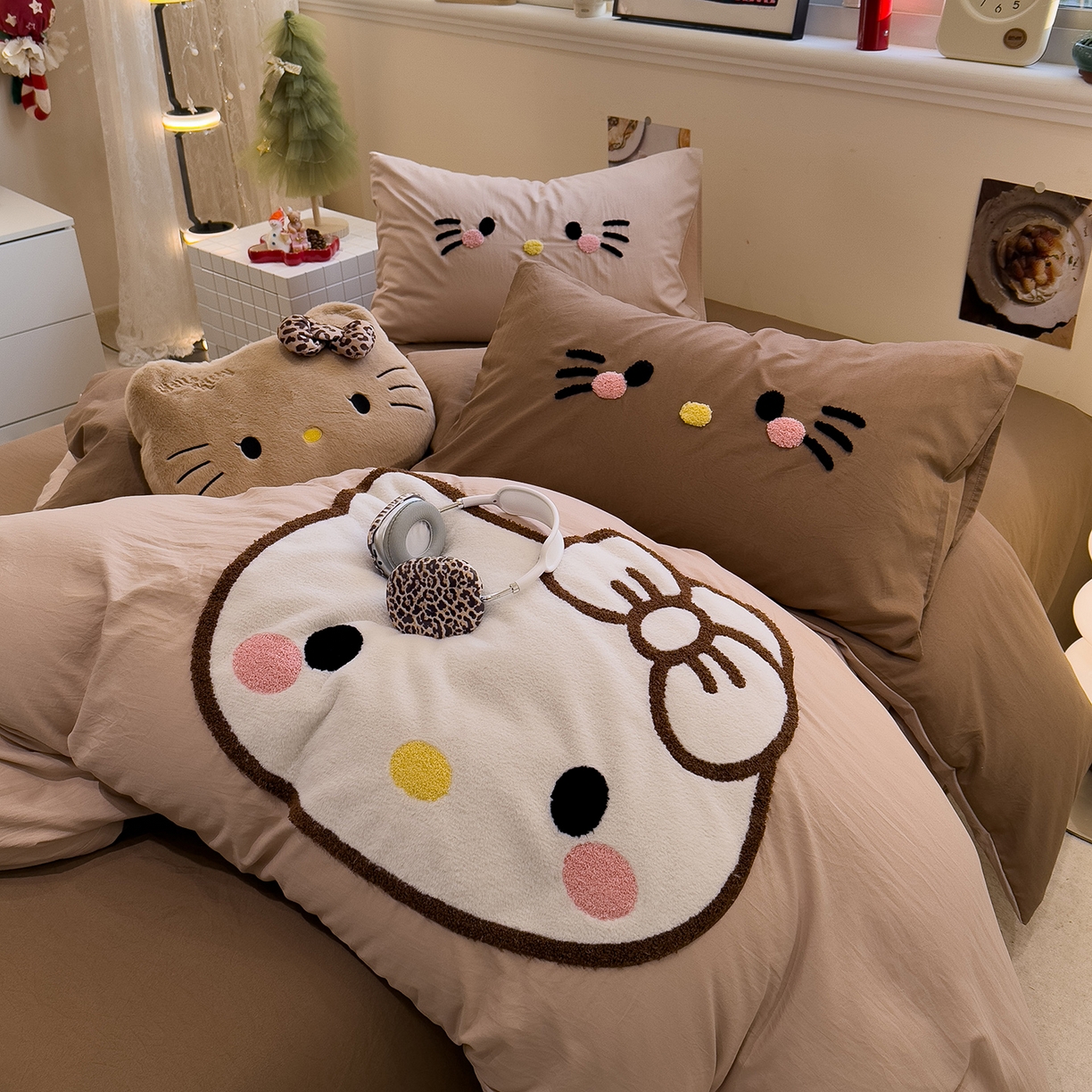 91家纺网 家纺一手货源 找家纺 曼谷家纺 2026年 水洗棉兔毛贴布绣萌小甜四件套被套床单学生双人 萌小甜-奶咖