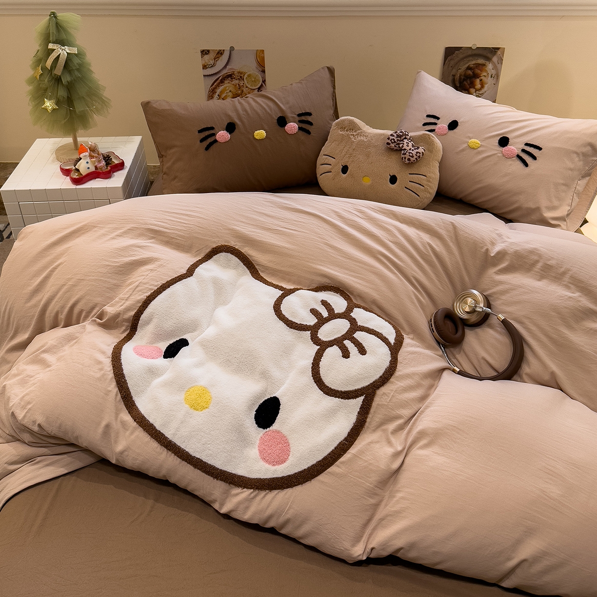 91家纺网 家纺一手货源 找家纺 曼谷家纺 2026年 水洗棉兔毛贴布绣萌小甜四件套被套床单学生双人 萌小甜-奶咖