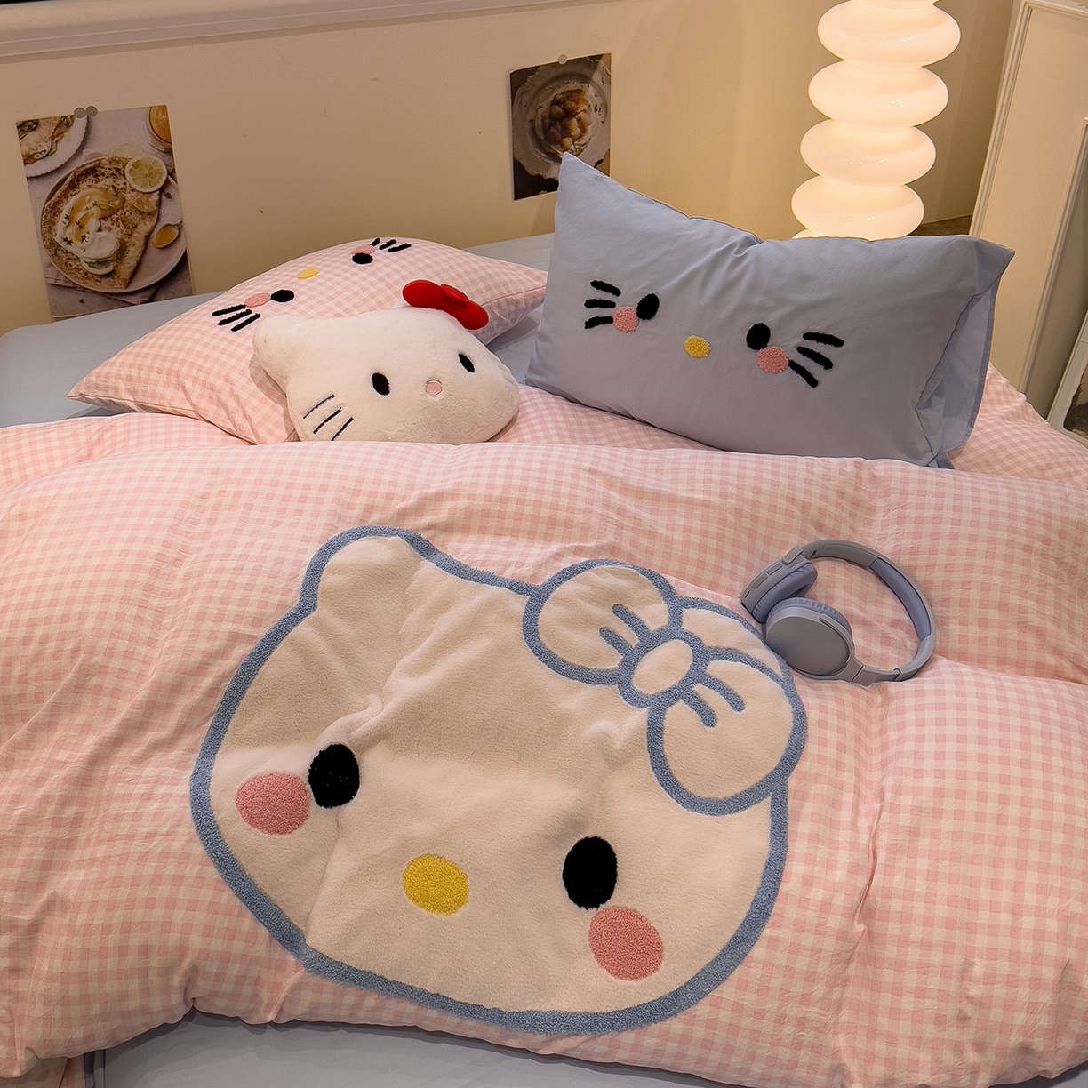 91家纺网 家纺一手货源 找家纺 曼谷家纺 2026年 水洗棉兔毛贴布绣萌小甜四件套被套床单学生双人 萌小甜-粉小格兰