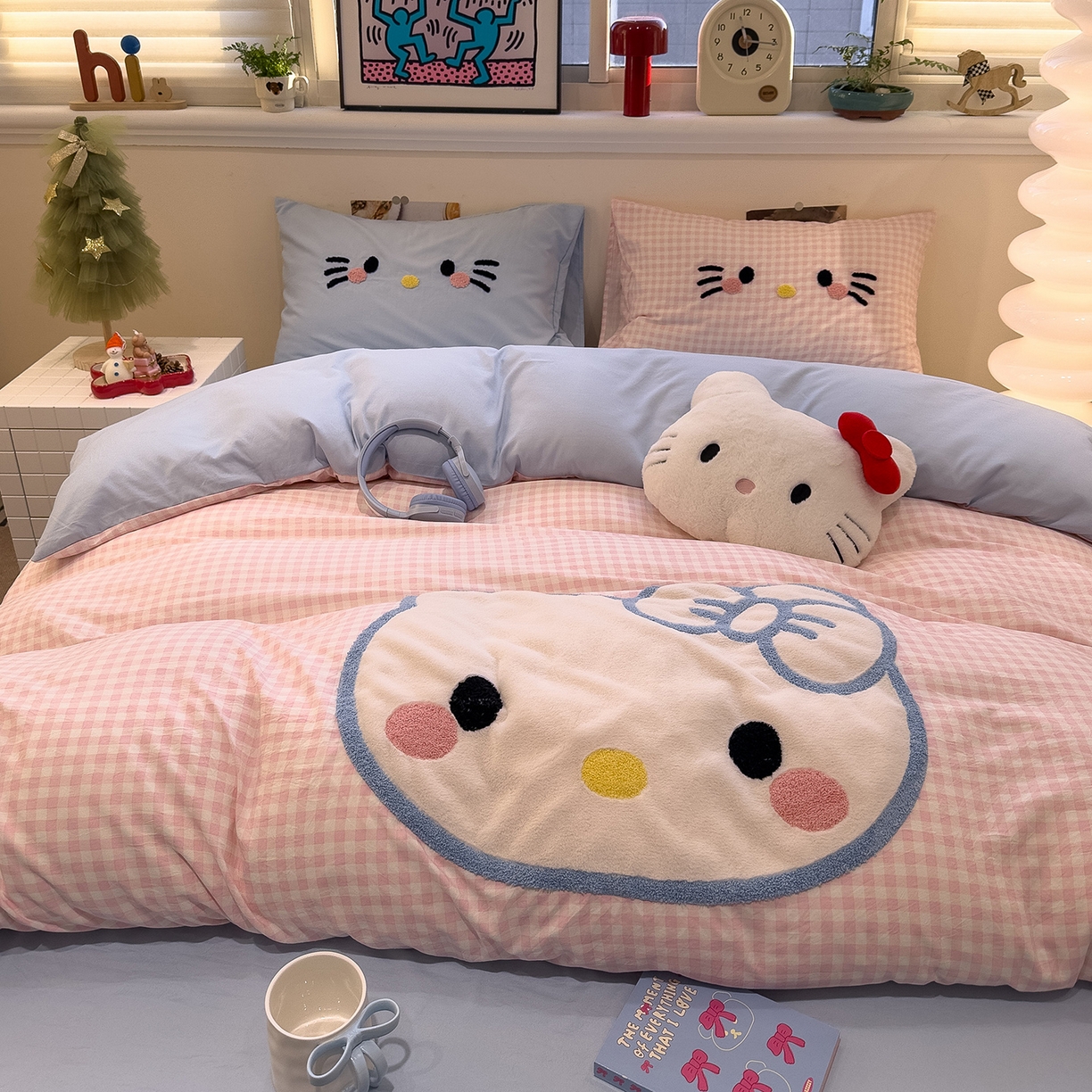 91家纺网 家纺一手货源 找家纺 曼谷家纺 2026年 水洗棉兔毛贴布绣萌小甜四件套被套床单学生双人 萌小甜-粉小格兰