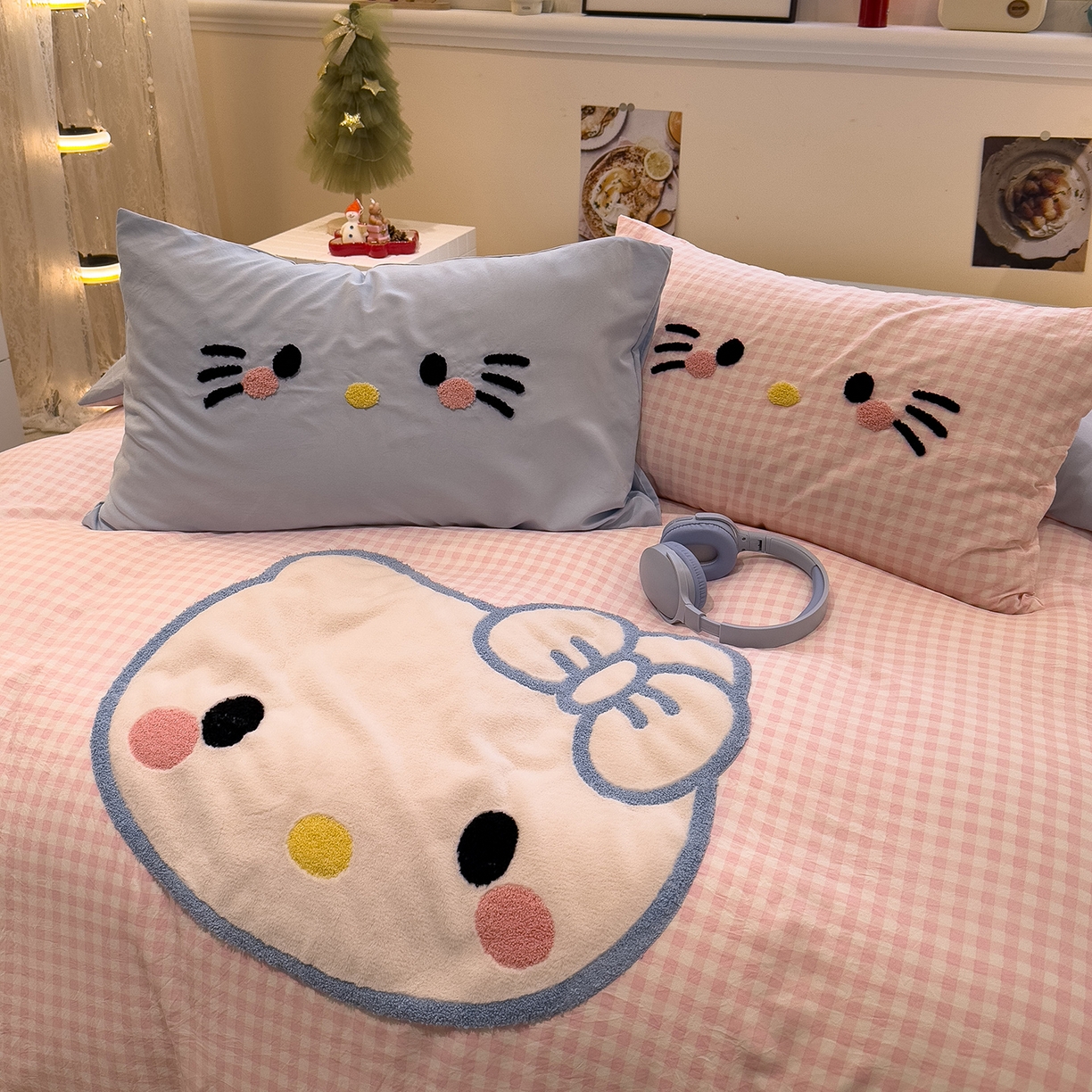 91家纺网 家纺一手货源 找家纺 曼谷家纺 2026年 水洗棉兔毛贴布绣萌小甜四件套被套床单学生双人 萌小甜-粉小格兰