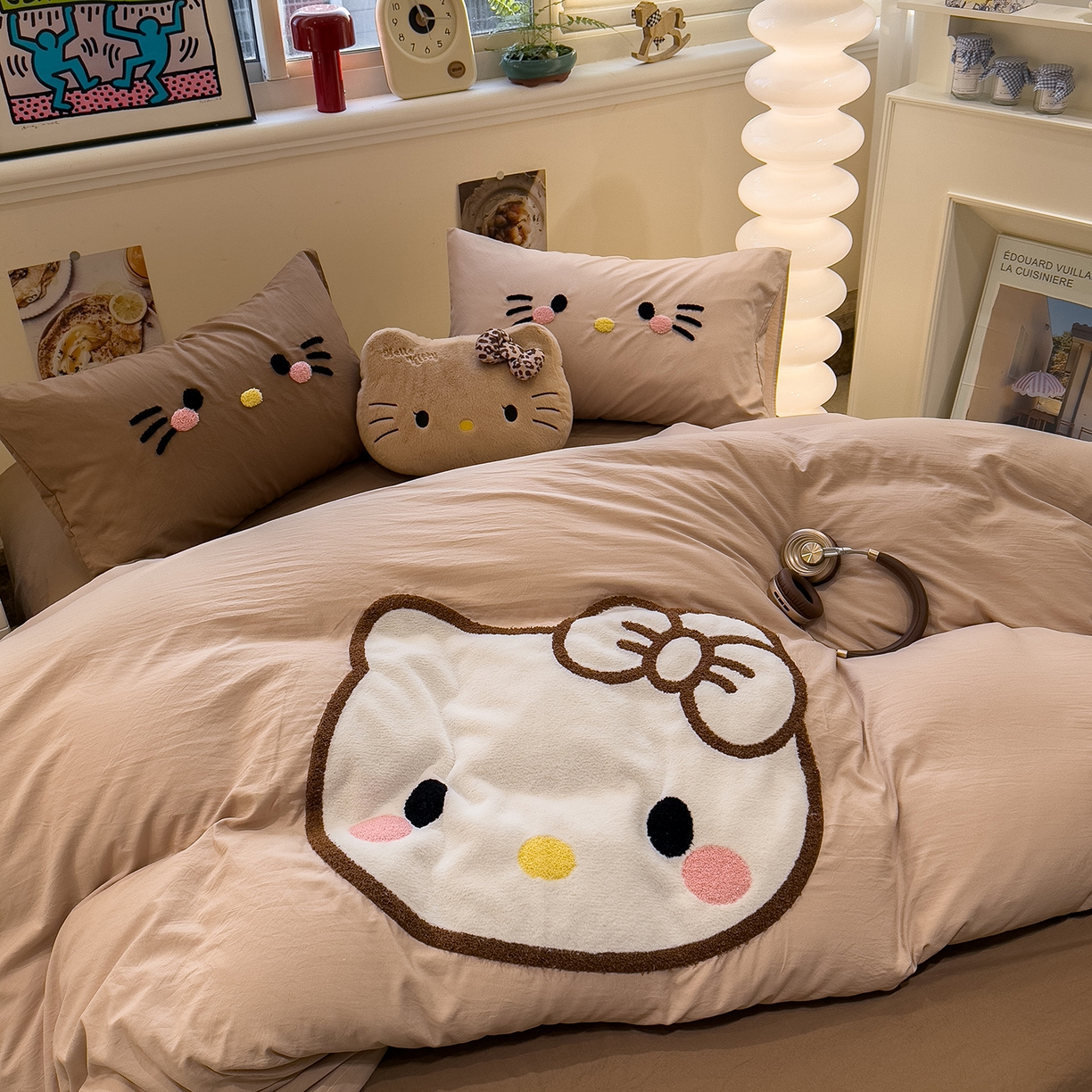 91家纺网 家纺一手货源 找家纺 曼谷家纺 2026年 水洗棉兔毛贴布绣萌小甜四件套被套床单学生双人 萌小甜-奶咖