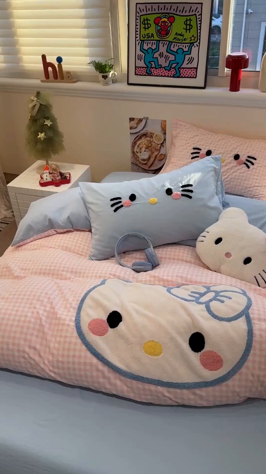 91家纺网 家纺一手货源 找家纺 曼谷家纺 2026年 水洗棉兔毛贴布绣萌小甜四件套被套床单学生双人 萌小甜-粉小格兰