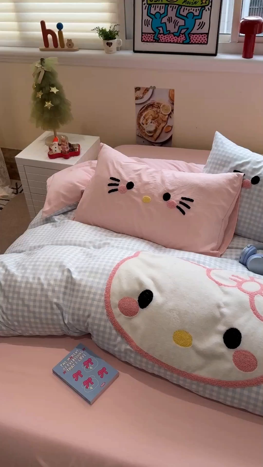 91家纺网 家纺一手货源 找家纺 曼谷家纺 2026年 水洗棉兔毛贴布绣萌小甜四件套被套床单学生双人 萌小甜-蓝小格粉
