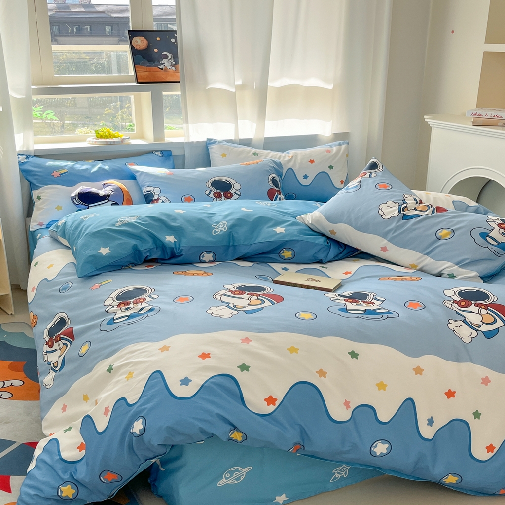 91家纺网 家纺一手货源 找家纺 孩子王家纺 2026新款卡通活性亲全棉纯棉专版太空人恐龙系列四件套 星辰追梦