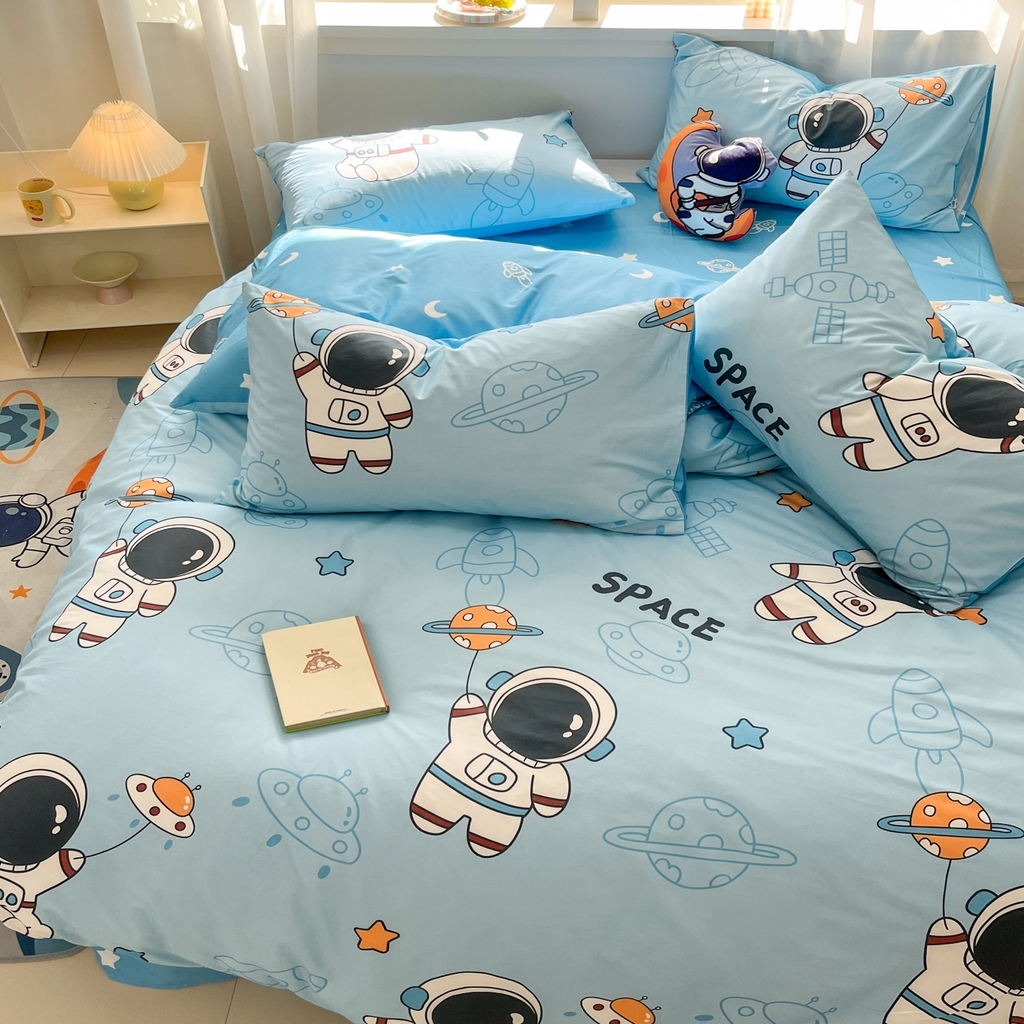 91家纺网 家纺一手货源 找家纺 孩子王家纺 2026新款卡通活性亲全棉纯棉专版太空人恐龙系列四件套 淘气星球