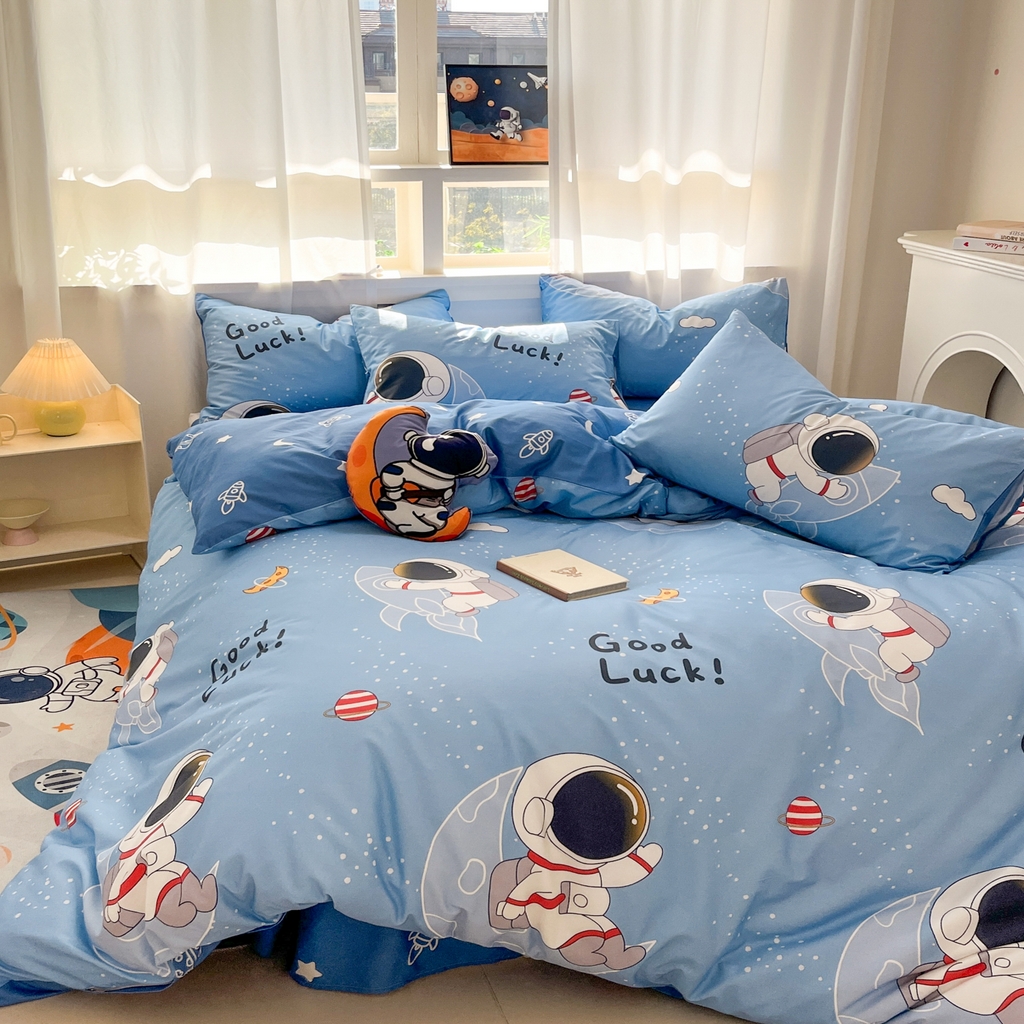 91家纺网 家纺一手货源 找家纺 孩子王家纺 2026新款卡通活性亲全棉纯棉专版太空人恐龙系列四件套 太空火箭