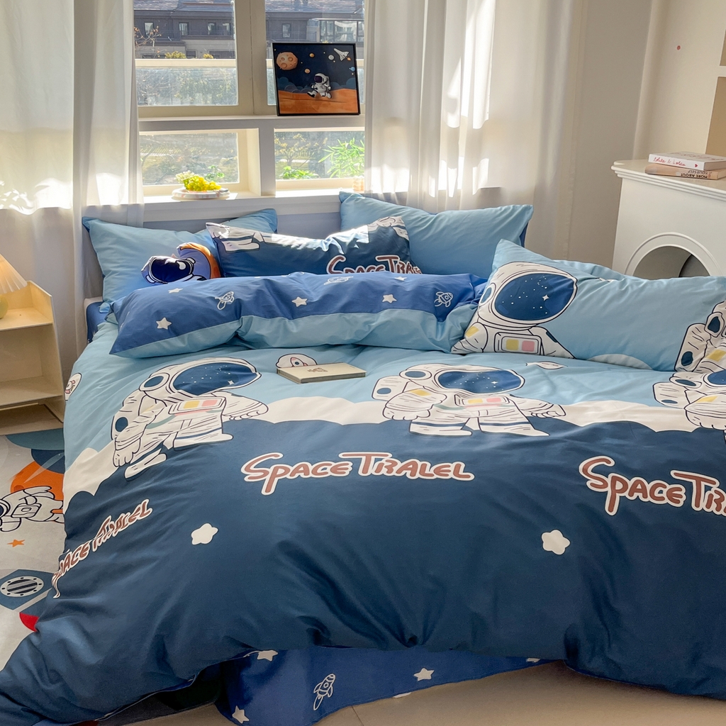 91家纺网 家纺一手货源 找家纺 孩子王家纺 2026新款卡通活性亲全棉纯棉专版太空人恐龙系列四件套 冒险家