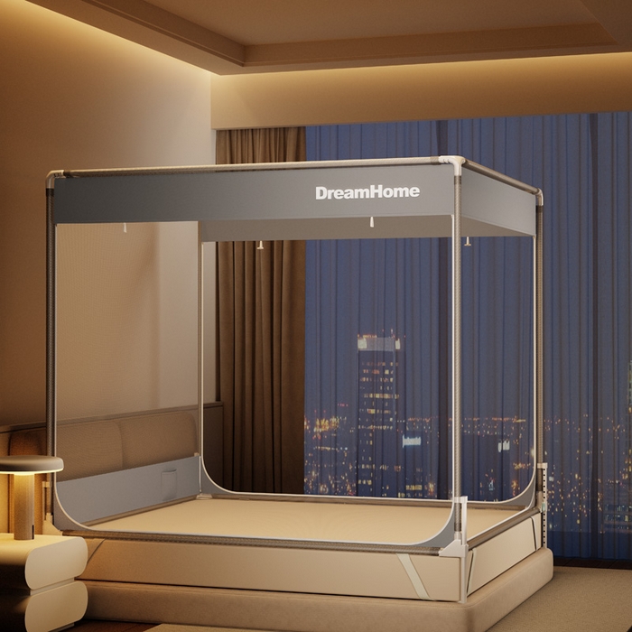 91家纺网 家纺一手货源 找家纺 宅部落 2026新款防摔全底坐床蚊帐-字母 字母-高级灰