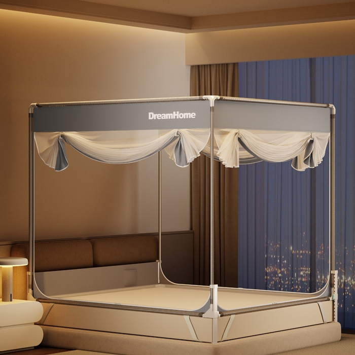 91家纺网 家纺一手货源 找家纺 宅部落 2026新款防摔全底坐床蚊帐-字母 字母-高级灰