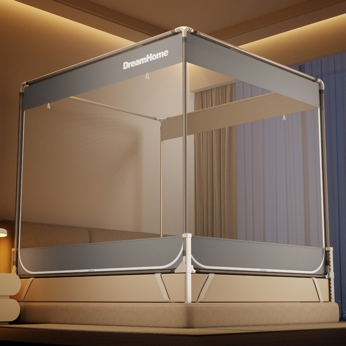 91家纺网 家纺一手货源 找家纺 宅部落 2026新款防摔全底坐床蚊帐-字母 字母-高级灰