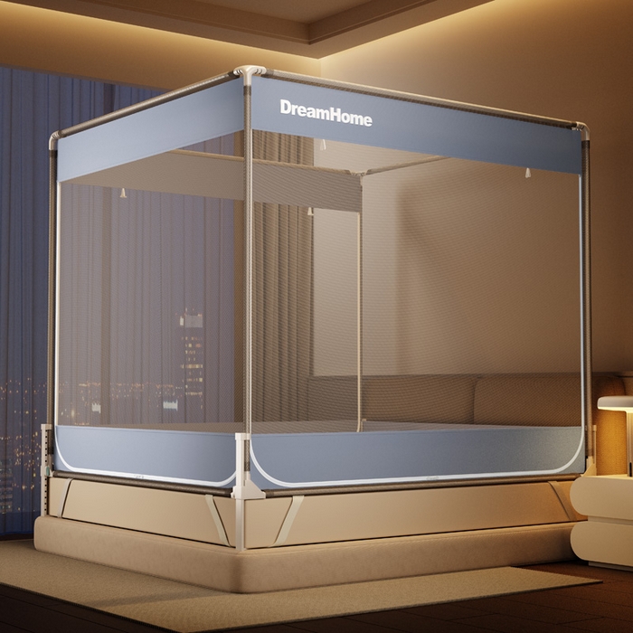 91家纺网 家纺一手货源 找家纺 宅部落 2026新款防摔全底坐床蚊帐-字母 字母-蓝灰色