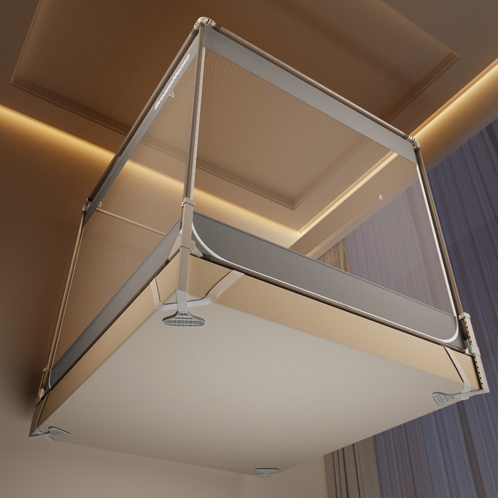 91家纺网 家纺一手货源 找家纺 宅部落 2026新款防摔全底坐床蚊帐-字母 字母-高级灰