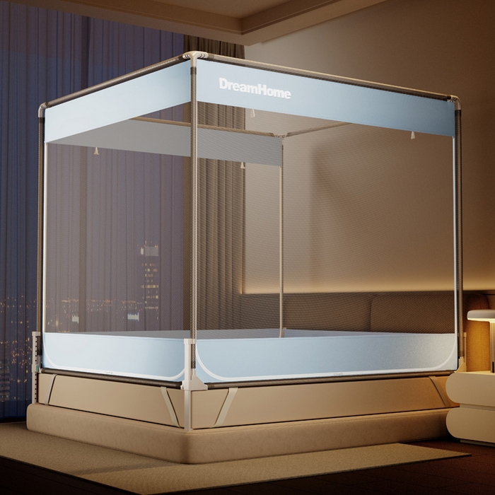 91家纺网 家纺一手货源 找家纺 宅部落 2026新款防摔全底坐床蚊帐-字母 字母-天蓝色