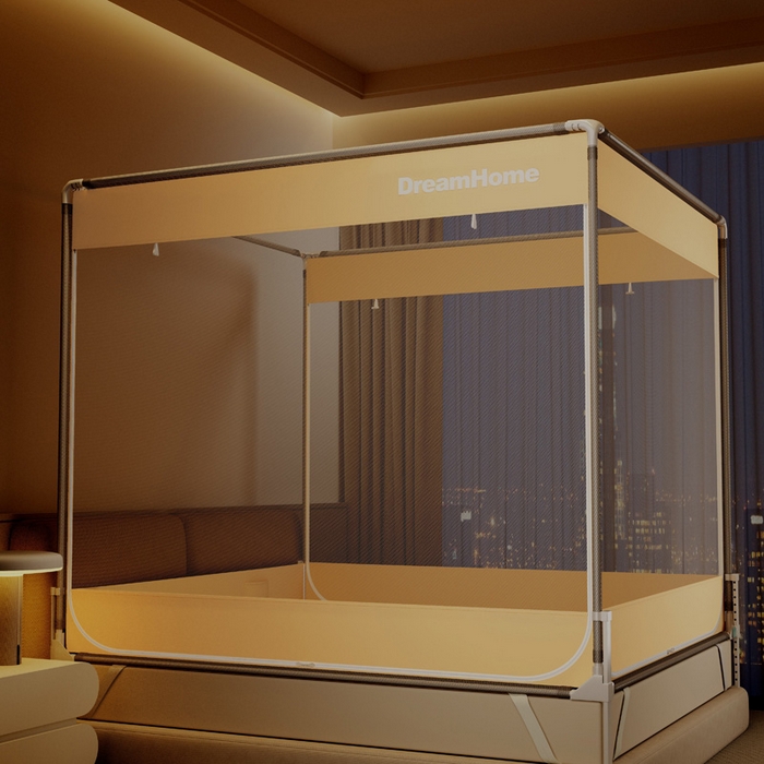 91家纺网 家纺一手货源 找家纺 宅部落 2026新款防摔全底坐床蚊帐-字母 字母-淡米黄