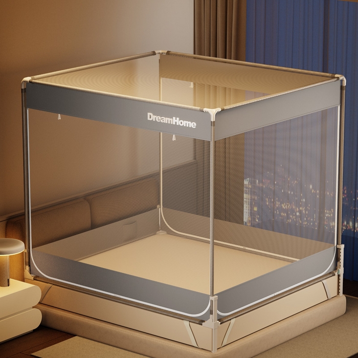 91家纺网 家纺一手货源 找家纺 宅部落 2026新款防摔全底坐床蚊帐-字母 字母-高级灰