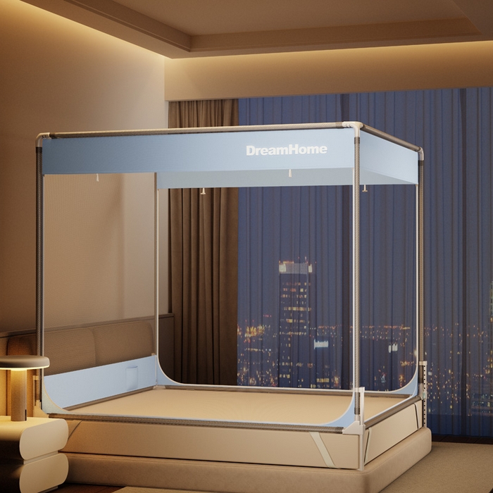 91家纺网 家纺一手货源 找家纺 宅部落 2026新款防摔全底坐床蚊帐-字母 字母-天蓝色