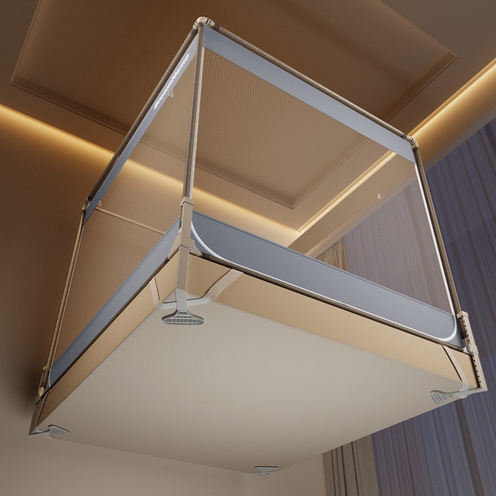 91家纺网 家纺一手货源 找家纺 宅部落 2026新款防摔全底坐床蚊帐-字母 字母-蓝灰色