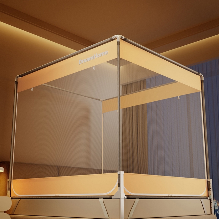 91家纺网 家纺一手货源 找家纺 宅部落 2026新款防摔全底坐床蚊帐-字母 字母-淡米黄