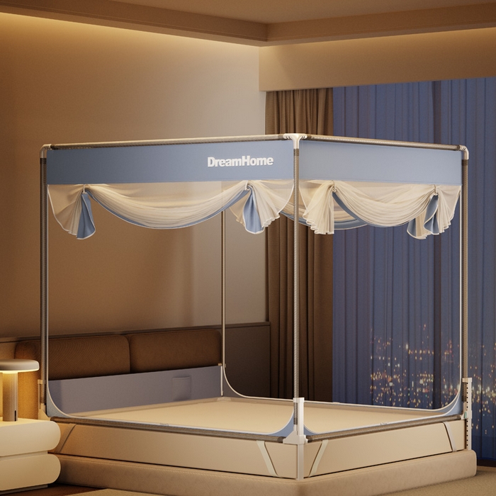 91家纺网 家纺一手货源 找家纺 宅部落 2026新款防摔全底坐床蚊帐-字母 字母-蓝灰色