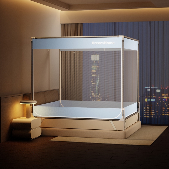 91家纺网 家纺一手货源 找家纺 宅部落 2026新款防摔全底坐床蚊帐-字母 字母-天蓝色