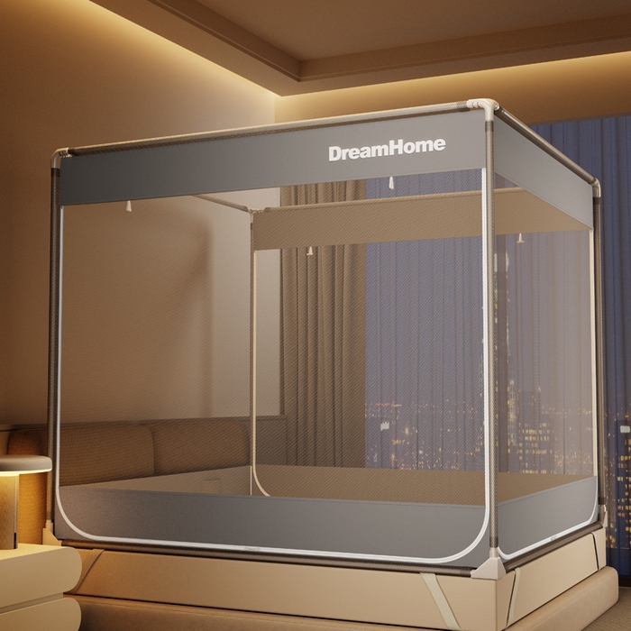 91家纺网 家纺一手货源 找家纺 宅部落 2026新款防摔全底坐床蚊帐-字母 字母-高级灰