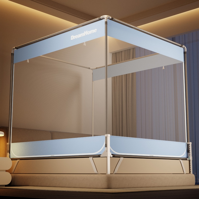 91家纺网 家纺一手货源 找家纺 宅部落 2026新款防摔全底坐床蚊帐-字母 字母-天蓝色