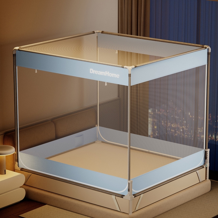 91家纺网 家纺一手货源 找家纺 宅部落 2026新款防摔全底坐床蚊帐-字母 字母-天蓝色