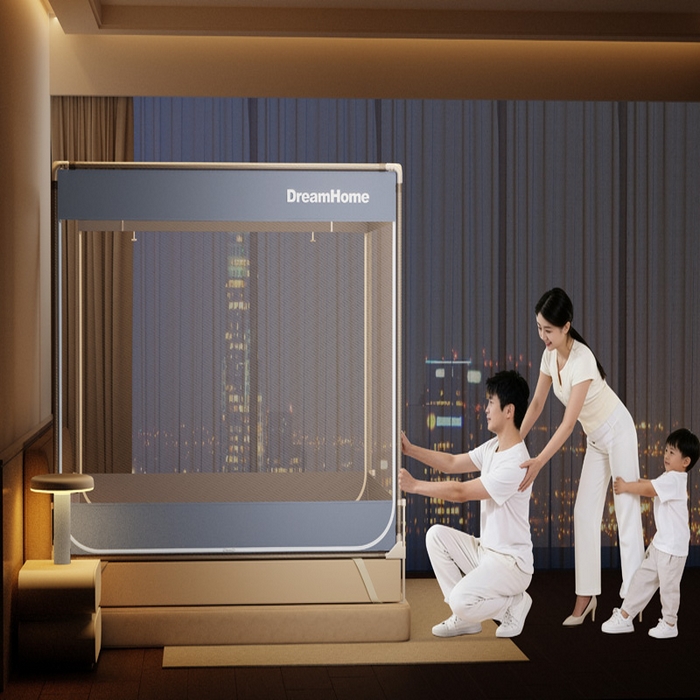 91家纺网 家纺一手货源 找家纺 宅部落 2026新款防摔全底坐床蚊帐-字母 字母-蓝灰色