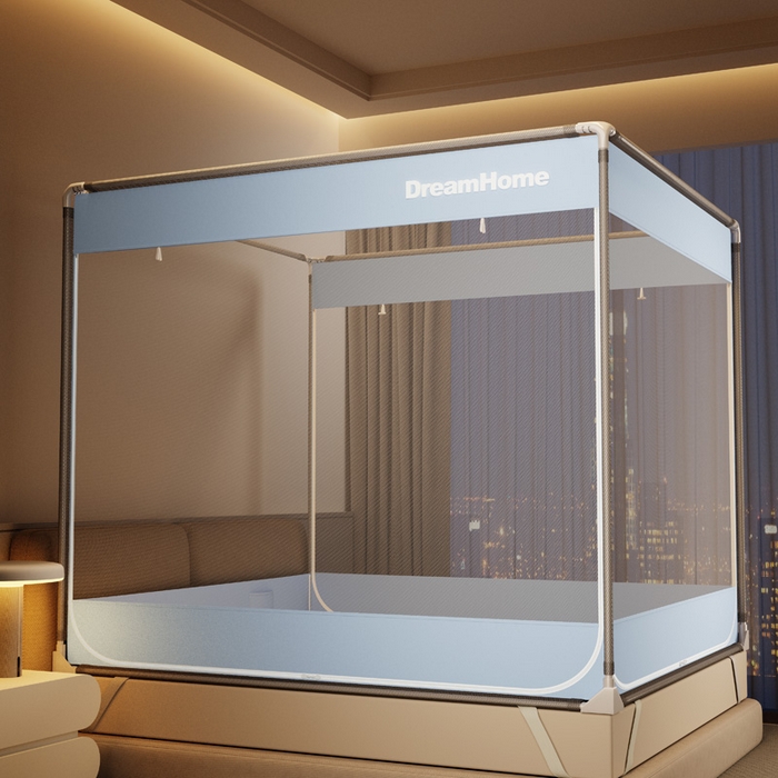 91家纺网 家纺一手货源 找家纺 宅部落 2026新款防摔全底坐床蚊帐-字母 字母-天蓝色