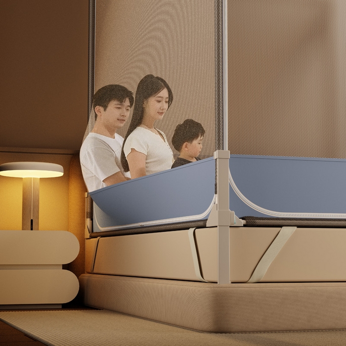 91家纺网 家纺一手货源 找家纺 宅部落 2026新款防摔全底坐床蚊帐-字母 字母-蓝灰色