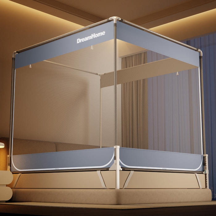 91家纺网 家纺一手货源 找家纺 宅部落 2026新款防摔全底坐床蚊帐-字母 字母-蓝灰色