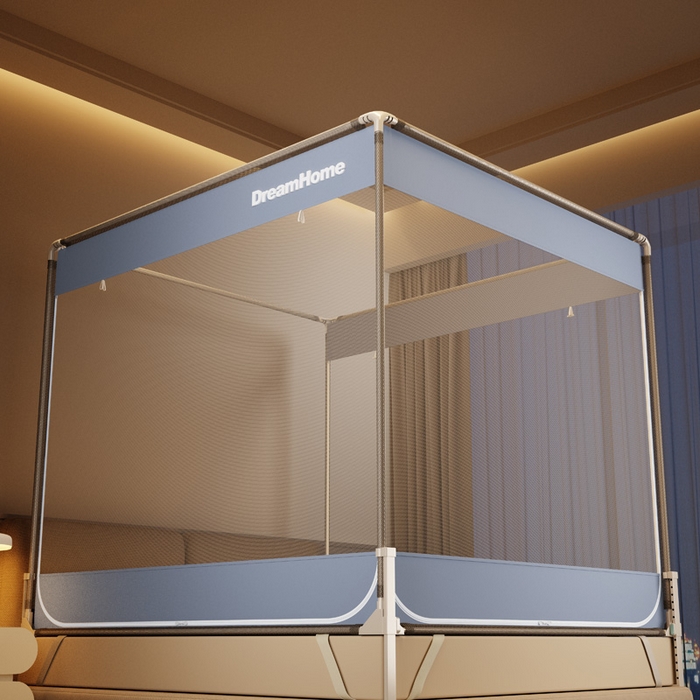 91家纺网 家纺一手货源 找家纺 宅部落 2026新款防摔全底坐床蚊帐-字母 字母-蓝灰色