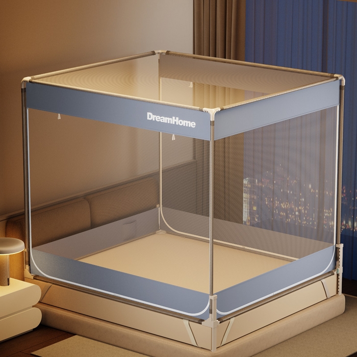 91家纺网 家纺一手货源 找家纺 宅部落 2026新款防摔全底坐床蚊帐-字母 字母-蓝灰色