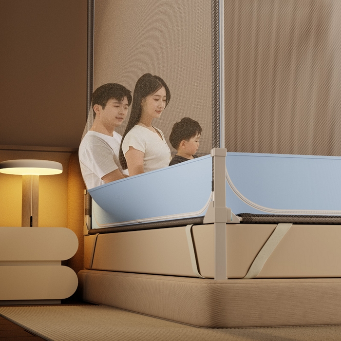 91家纺网 家纺一手货源 找家纺 宅部落 2026新款防摔全底坐床蚊帐-字母 字母-天蓝色