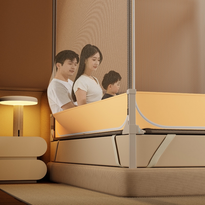 91家纺网 家纺一手货源 找家纺 宅部落 2026新款防摔全底坐床蚊帐-字母 字母-淡米黄