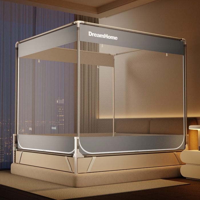 91家纺网 家纺一手货源 找家纺 宅部落 2026新款防摔全底坐床蚊帐-字母 字母-高级灰