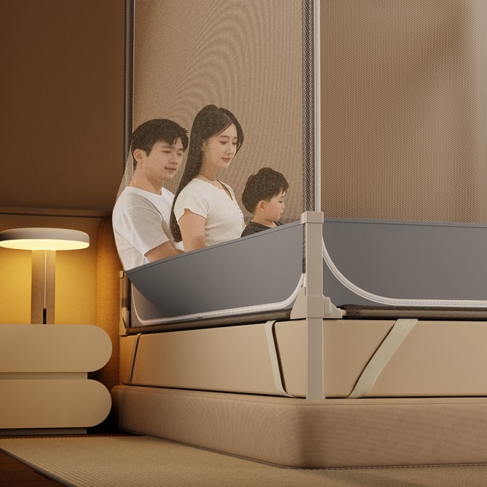 91家纺网 家纺一手货源 找家纺 宅部落 2026新款防摔全底坐床蚊帐-字母 字母-高级灰