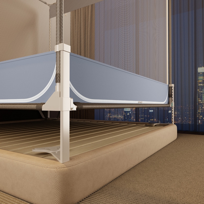 91家纺网 家纺一手货源 找家纺 宅部落 2026新款防摔全底坐床蚊帐-字母 字母-蓝灰色