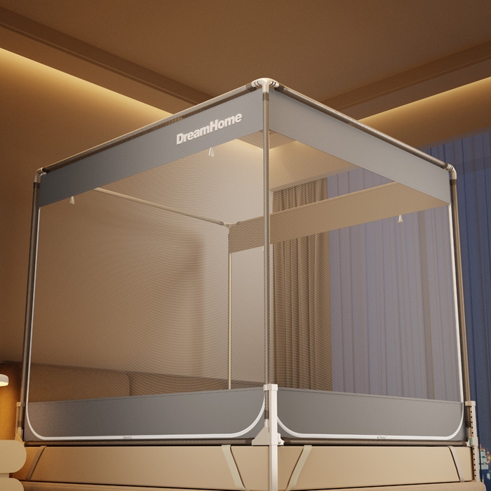 91家纺网 家纺一手货源 找家纺 宅部落 2026新款防摔全底坐床蚊帐-字母 字母-高级灰