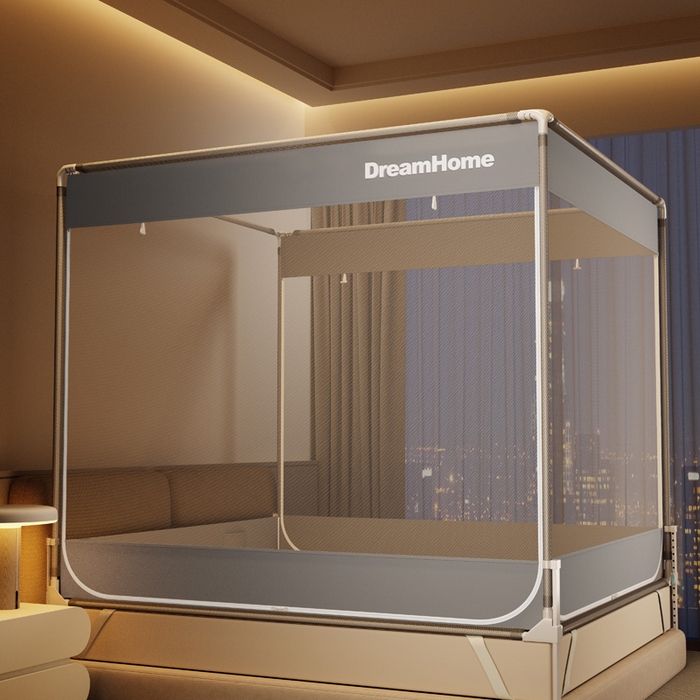 91家纺网 家纺一手货源 找家纺 宅部落 2026新款防摔全底坐床蚊帐-字母 字母-高级灰