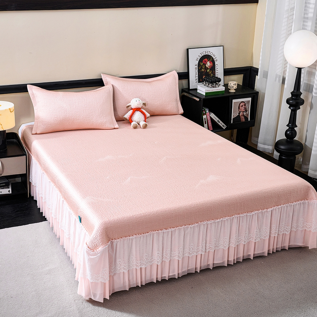 91家纺网 家纺一手货源 找家纺 梵克保罗 2026新款A类凉感豆豆席床单款凉席席子-岚光山色 床单款-岚光山色粉