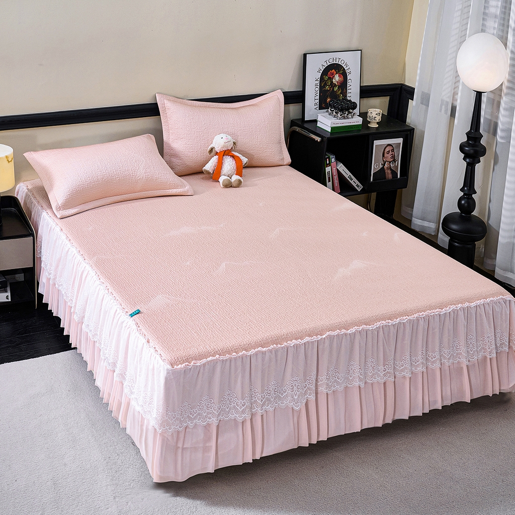 91家纺网 家纺一手货源 找家纺 梵克保罗 2026新款A类凉感豆豆席床单款凉席席子-岚光山色 床单款-岚光山色粉