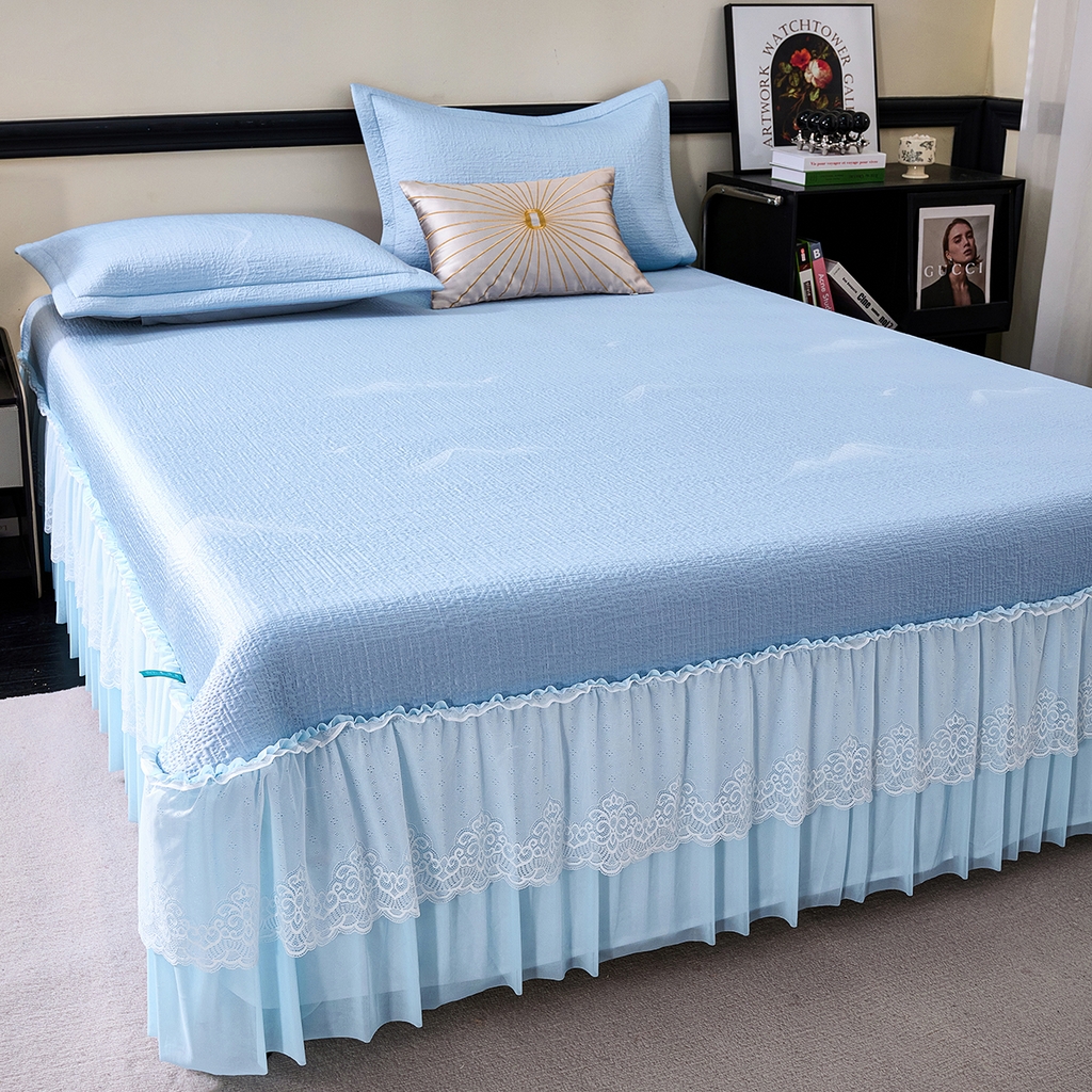 91家纺网 家纺一手货源 找家纺 梵克保罗 2026新款A类凉感豆豆席床单款凉席席子-岚光山色 床单款-岚光山色蓝