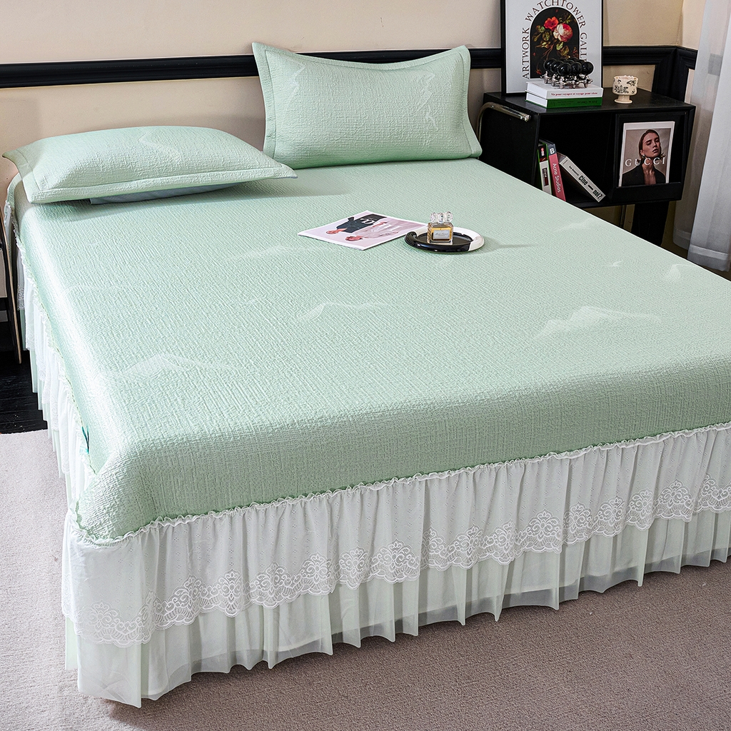 91家纺网 家纺一手货源 找家纺 梵克保罗 2026新款A类凉感豆豆席床单款凉席席子-岚光山色 床单款-岚光山色绿