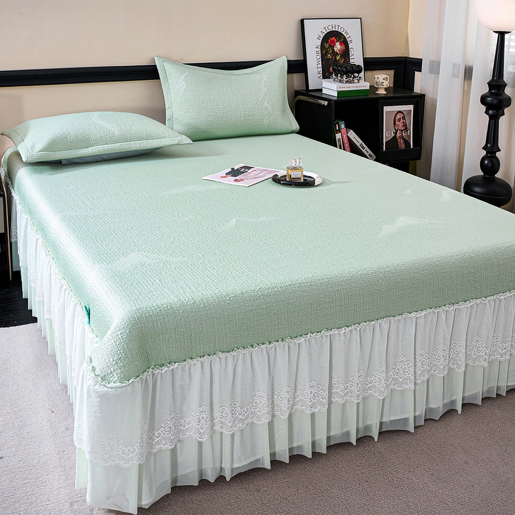 91家纺网 家纺一手货源 找家纺 梵克保罗 2026新款A类凉感豆豆席床单款凉席席子-岚光山色 床单款-岚光山色绿